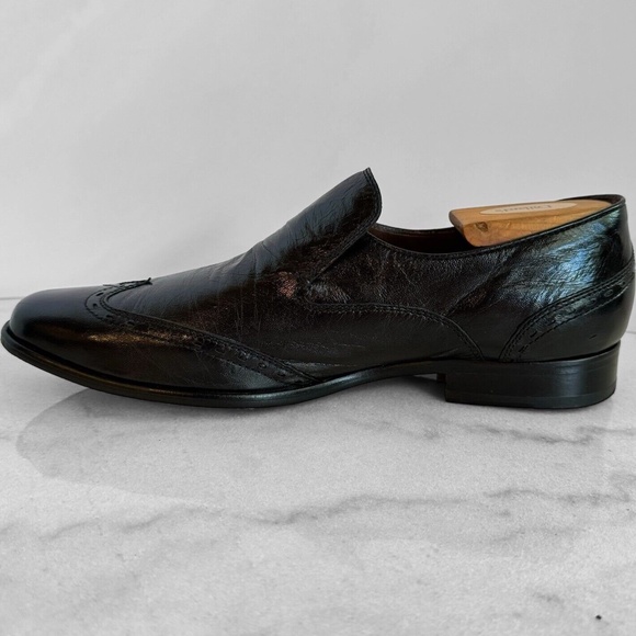 Hugo Boss Handcrafted Wingtip Stitching Loafer Black Leather Mens Shoe RARE main image 6